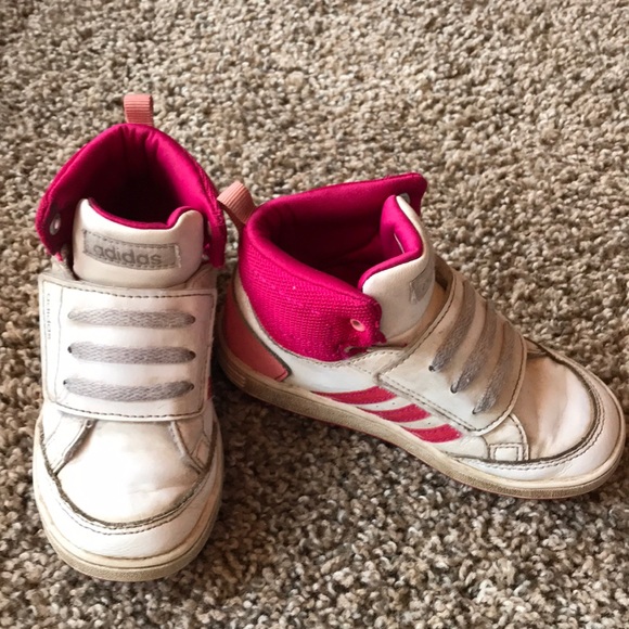 Adidas Pink White Toddler Velcro High Top Sneakers - Picture 2 of 6